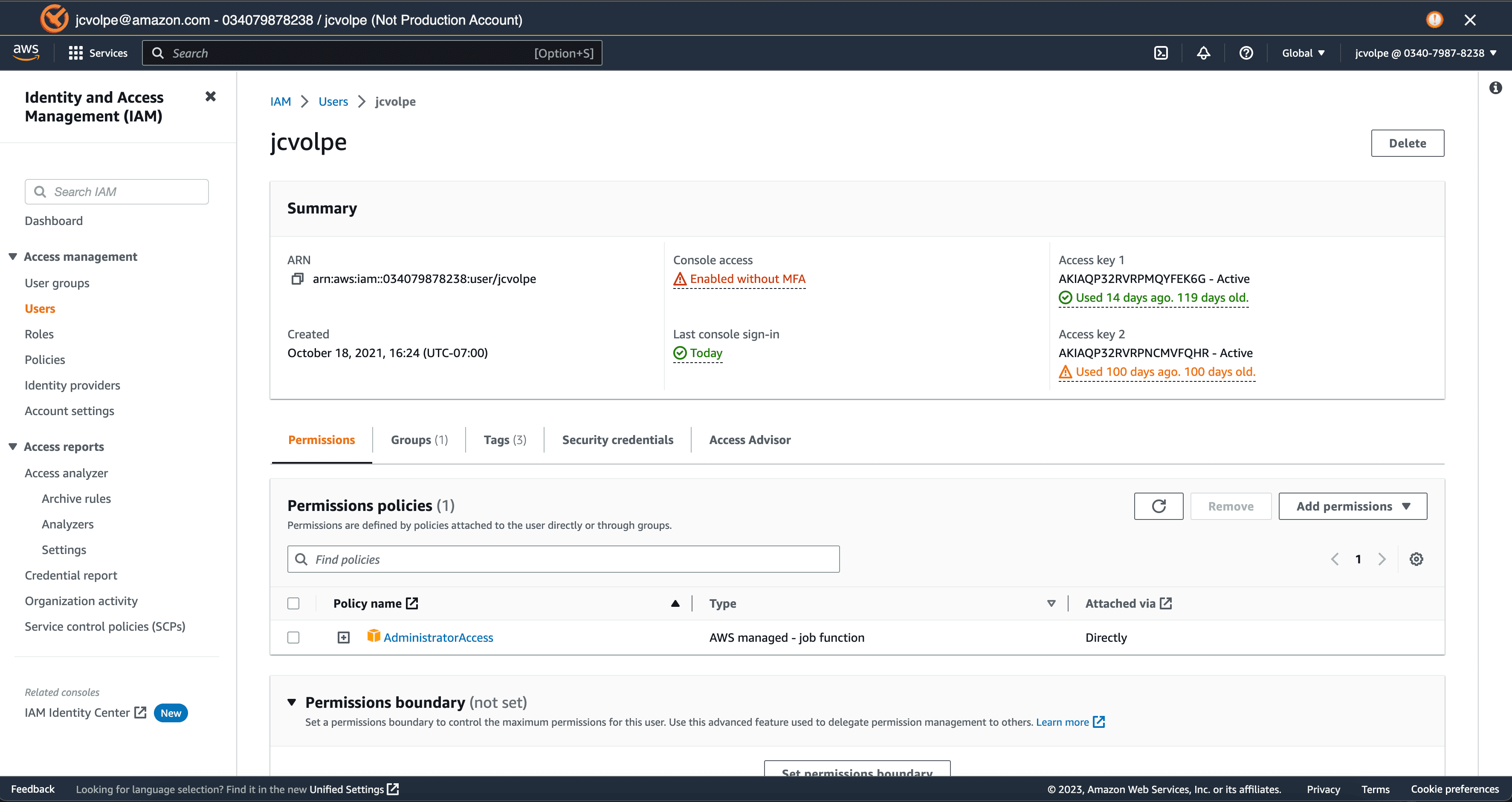 The user details page